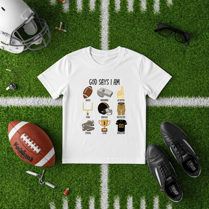 God Says I Am Football Graphic Tee