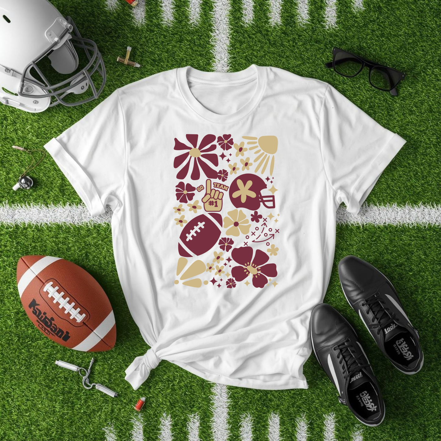 Football Spirit Floral Graphic Tee - Adult