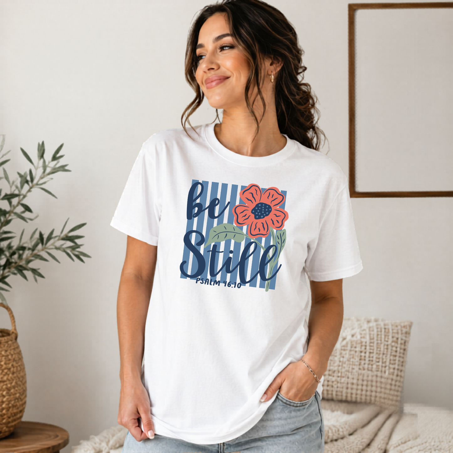 Be Still Floral Scripture Graphic Tee - Adult