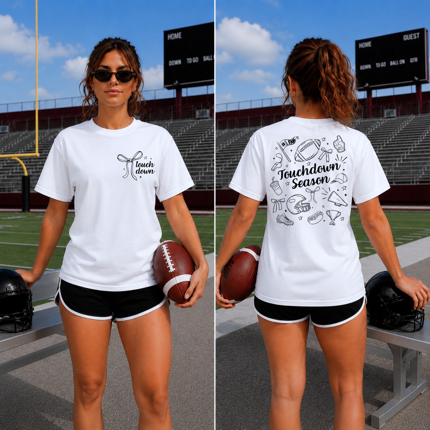 Touchdown Season Bow Back Graphic Tee - Adult
