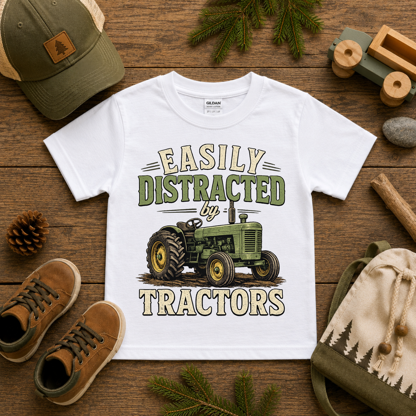 Easily Distracted by Tractors Kids Graphic Tee