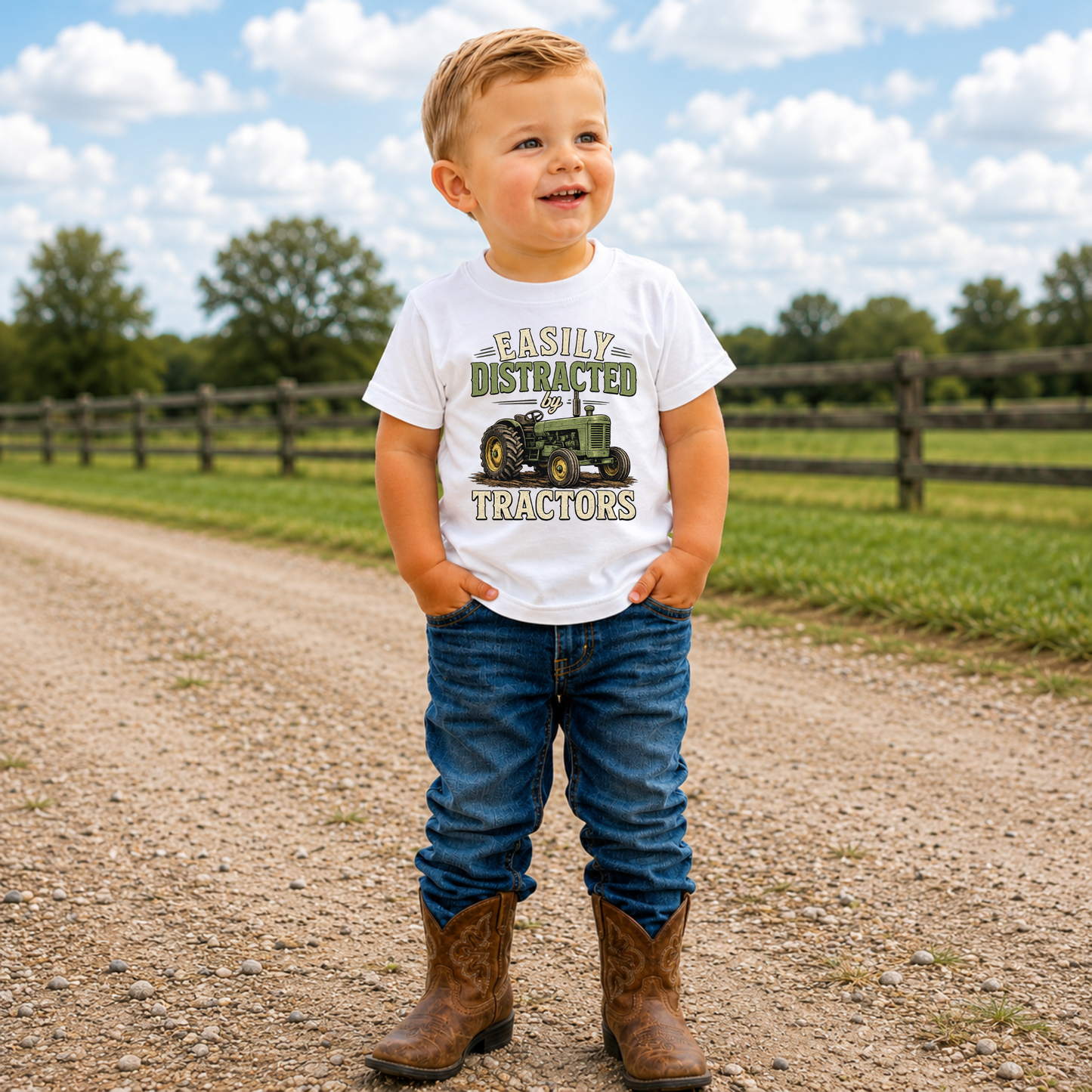 Easily Distracted by Tractors Kids Graphic Tee