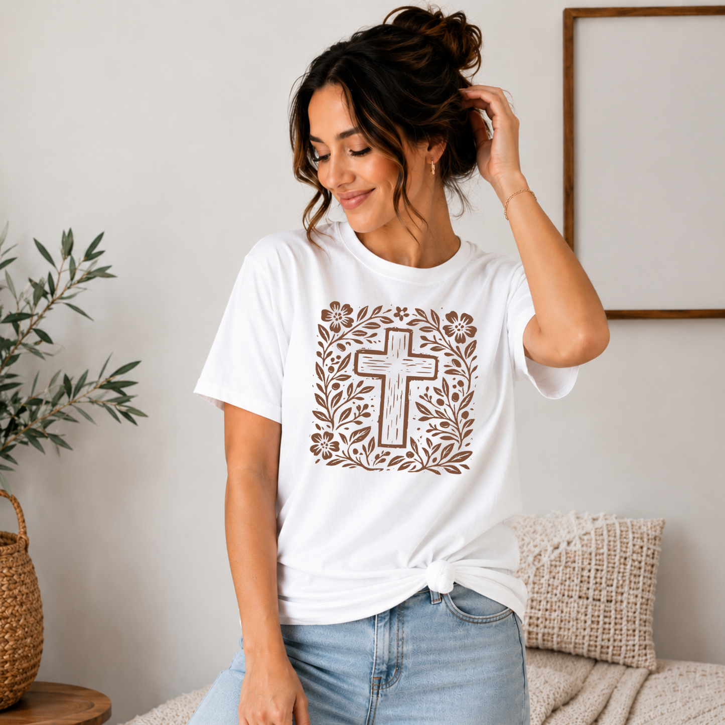 Floral Cross Faith Graphic Tee - Adult