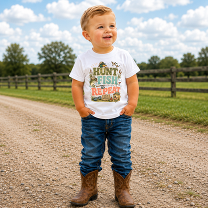 Hunt Fish Repeat Kids Graphic Tee