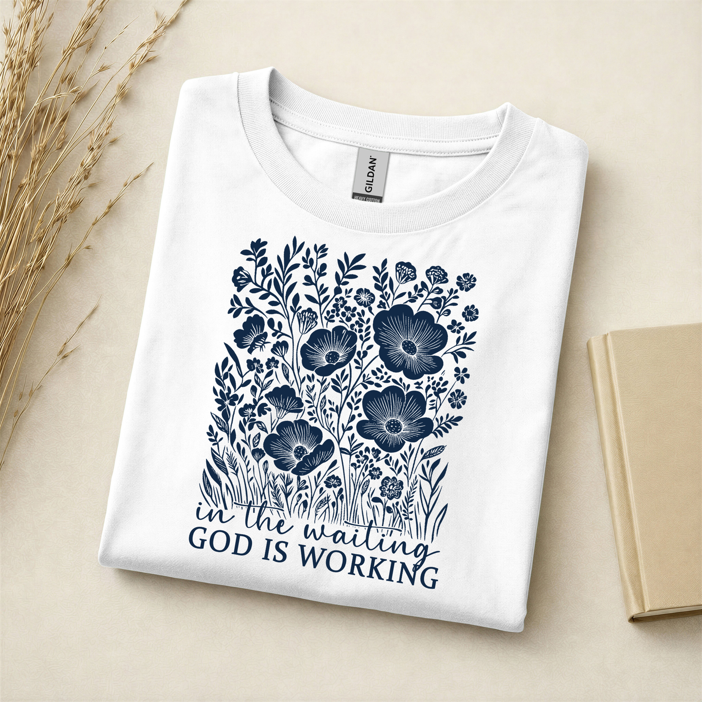 In the Waiting God Is Working Floral Faith Graphic Tee - Adult