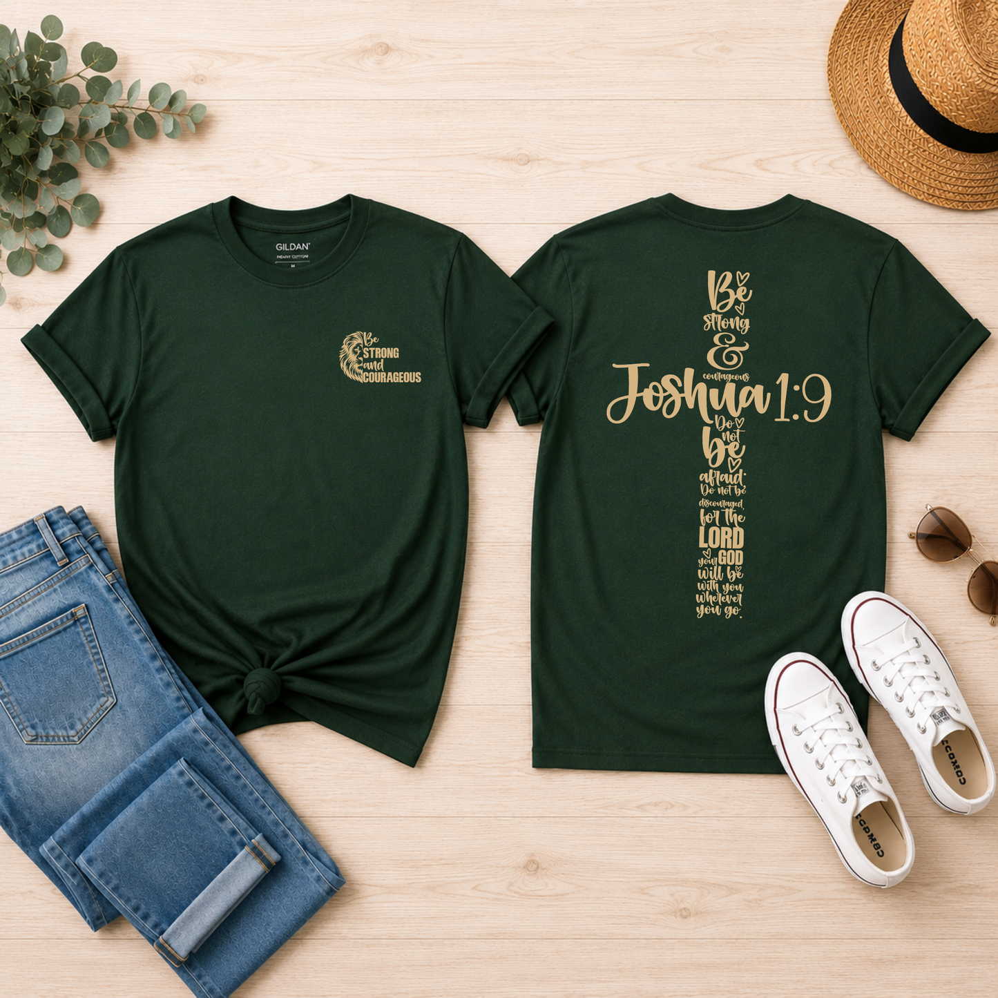 Be Strong & Courageous Joshua 1:9 Cross Graphic Tee - Adult