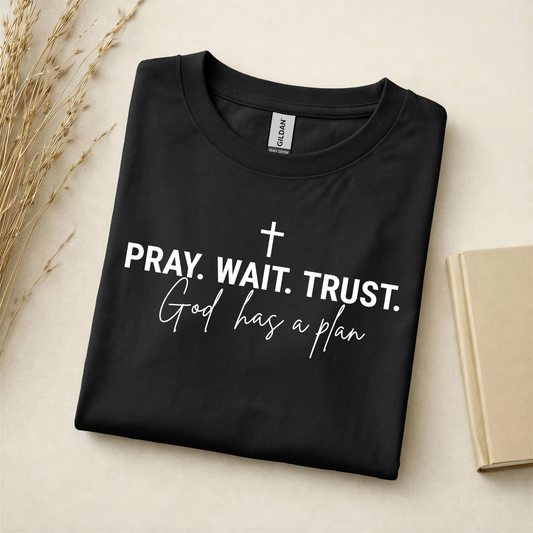 Pray. Wait. Trust. God Has a Plan Graphic Tee - Adult