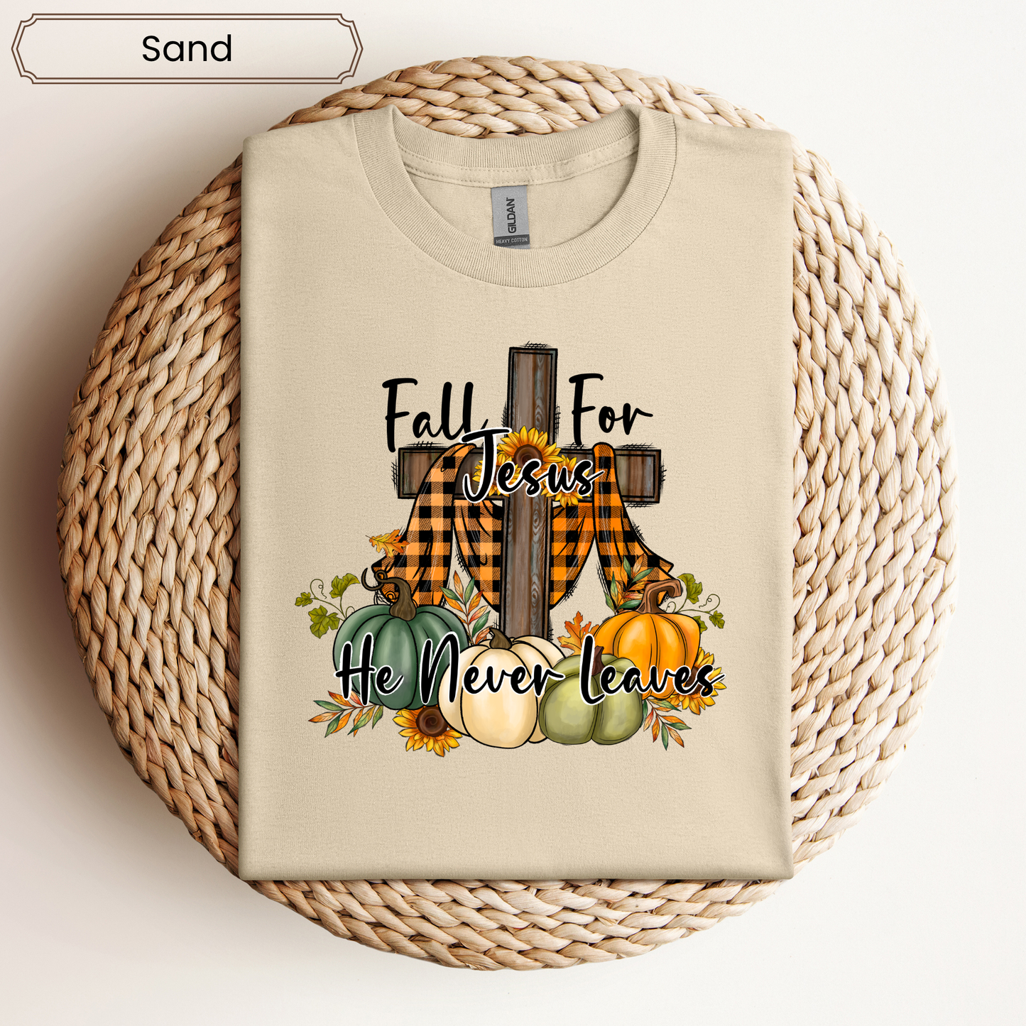 Fall For Jesus He Never Leaves Graphic Tee - Adult